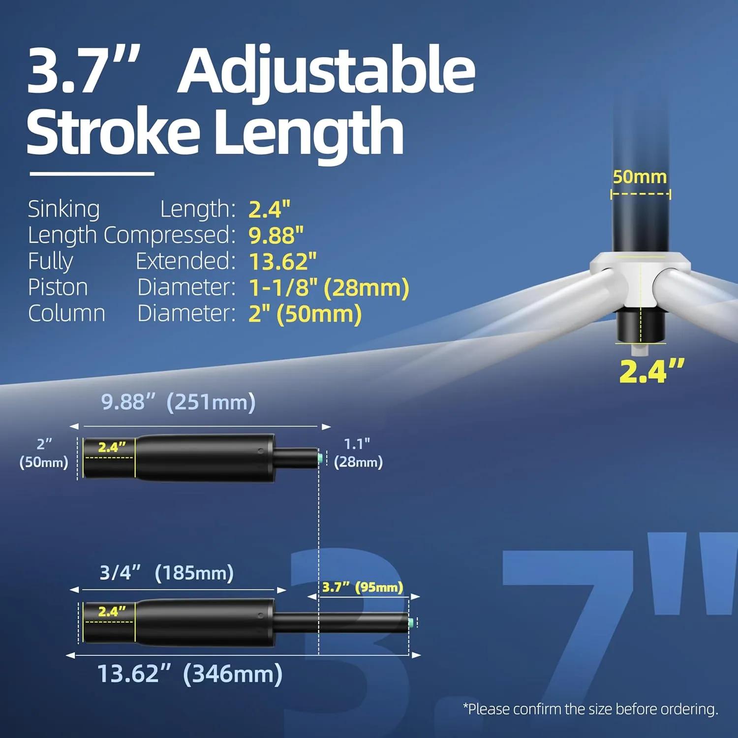 7 Inches to 11 Inches Short Office Chair Cylinder Replacement, 4'' Stroke, Heavy Duty 1000 lbs, Lower the Chair Height by 2 Inches, Fits for Office Chair High Base Short Person, Class 4 (Sinking 2.4")