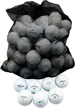 72-Pack Callaway, Vice, Taylormade Assorted Model Recycled B/C Grade Golf Balls with Mesh Bag - Premium Brand Mix, White