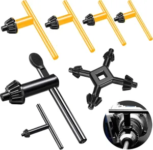 7Pcs 6 Sizes Drill Chuck Key Wrench and Universal 4 Way Chuck Key Set, 3/4" 5/8" 1/2" 3/8" 1/4" 5/32" Carbon Steel Heavy Duty Thumb Handle Electric Drill Clamping Tools for Tighten Drills