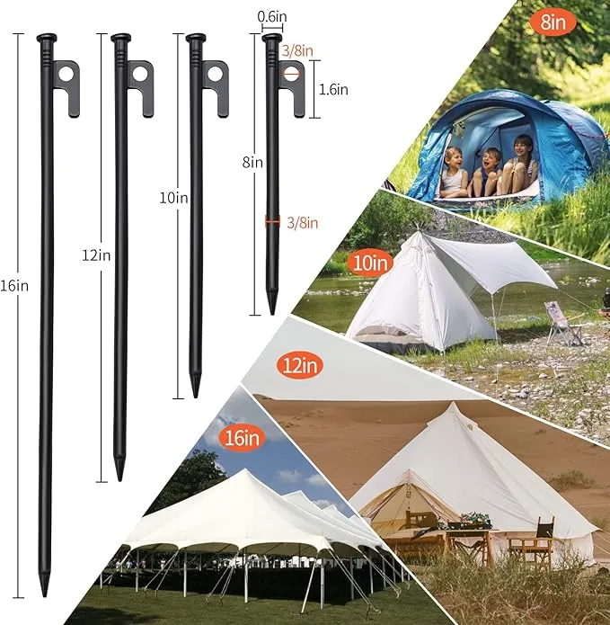 8/10/12/16in Tent Stakes and Hammer Set, 8pcs Heavy Duty Forged Steel Tent Stakes   Camping Hammer   Storage Pouch, Available in Rocky Place(8pcs 10in Stakes and Hammer)