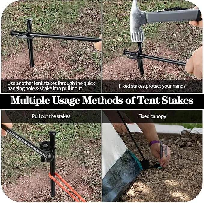 8/10/12/16in Tent Stakes and Hammer Set, 8pcs Heavy Duty Forged Steel Tent Stakes   Camping Hammer   Storage Pouch, Available in Rocky Place(8pcs 10in Stakes and Hammer)