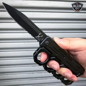 8.5" Black Knuckle Style Tactical Spring Assisted Open Folding Pocket Knife
