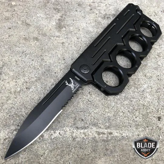 8.5" Black Knuckle Style Tactical Spring Assisted Open Folding Pocket Knife