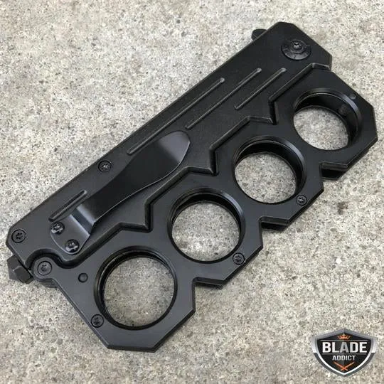 8.5" Black Knuckle Style Tactical Spring Assisted Open Folding Pocket Knife