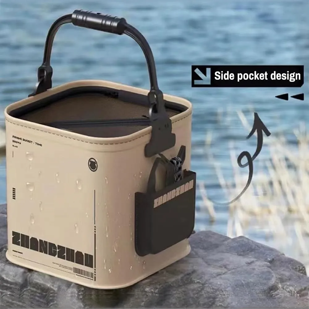 8L Collapsible Fishing Bucket Portable Fish Bucket Multifunctional EVA Water Containers with Mesh Lid, Handle and Rope for Outdoor Camping Hiking Fishing Car Washing