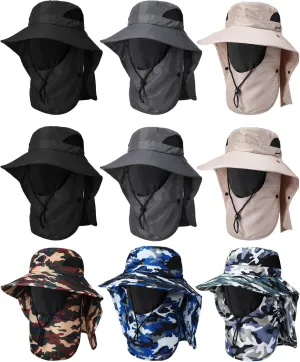 9 Pcs Summer Fishing Hat Women Men Sun Hats with UV Protection Wide Brim Outdoor Hat with Face Cover and Neck Flap Rollable Fishing Cap with Removable Face Flap for Gardening Hiking Beach, 7 Colors