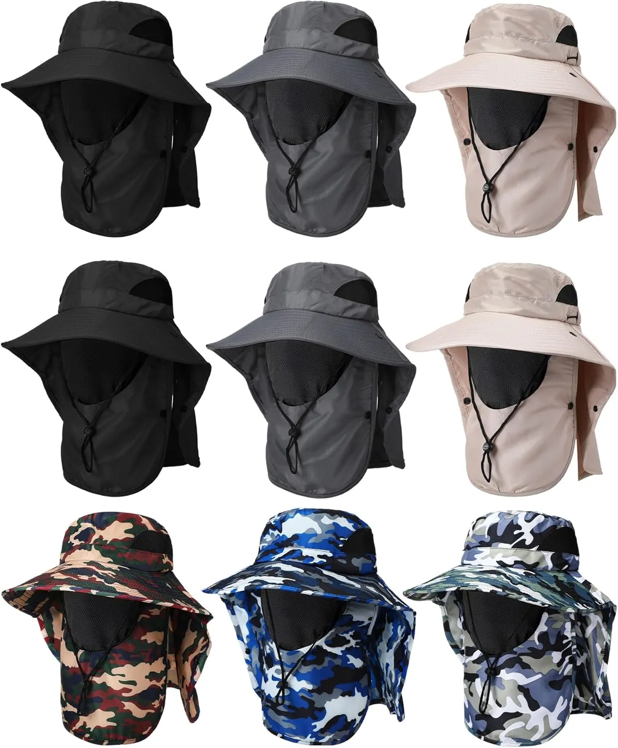 9 Pcs Summer Fishing Hat Women Men Sun Hats with UV Protection Wide Brim Outdoor Hat with Face Cover and Neck Flap Rollable Fishing Cap with Removable Face Flap for Gardening Hiking Beach, 7 Colors