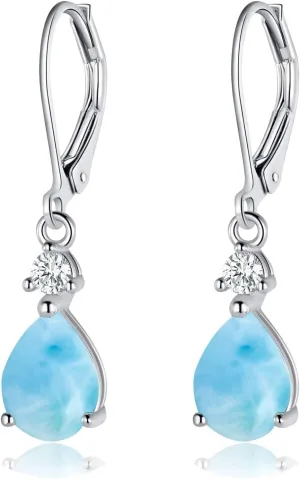 925 Sterling Silver Blue Topaz/Amethyst/Rainbow Quartz CZ Teardrop Leverback Earrings Drop Dangly Gemstone Earings Hypoallergenic Birthday Jewelry Gifts for Women