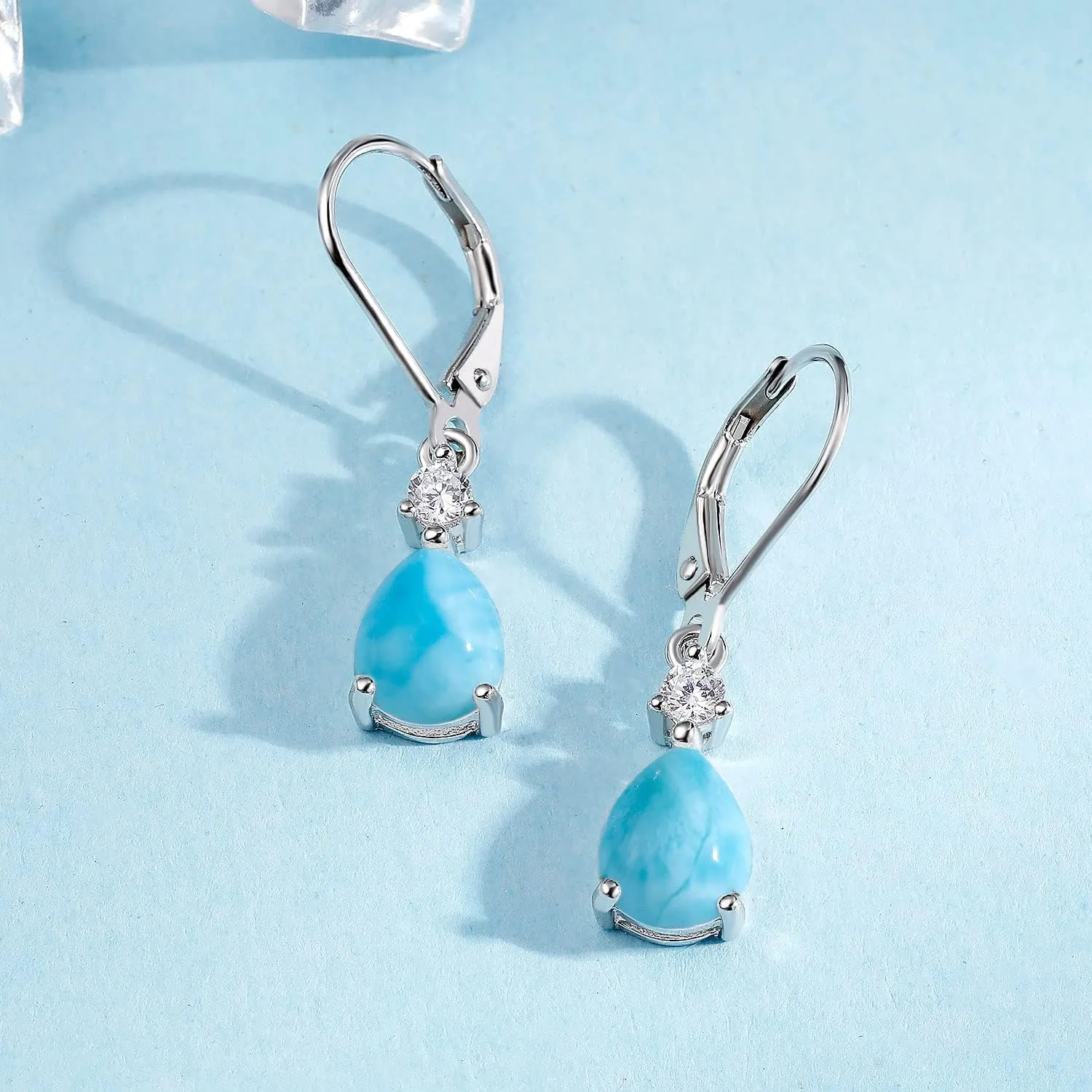 925 Sterling Silver Blue Topaz/Amethyst/Rainbow Quartz CZ Teardrop Leverback Earrings Drop Dangly Gemstone Earings Hypoallergenic Birthday Jewelry Gifts for Women