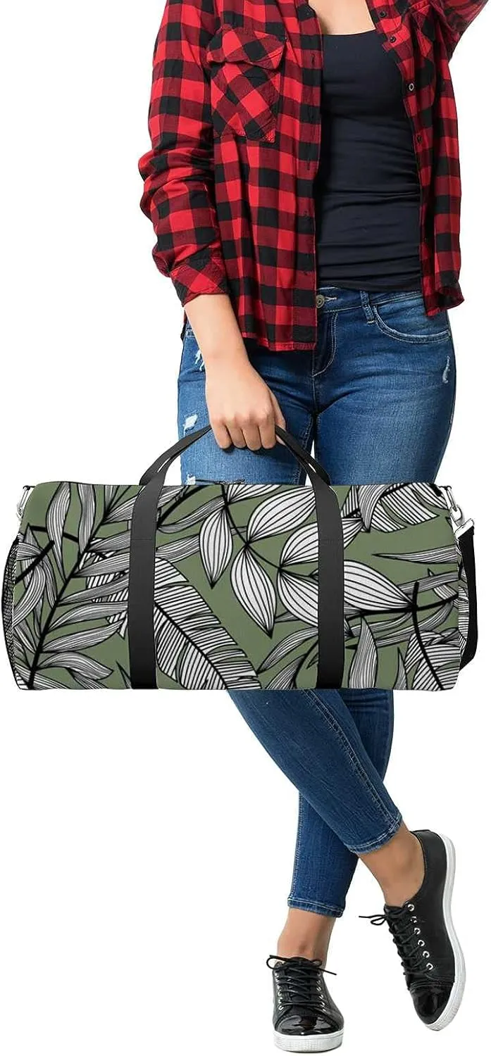 Abstract Tropical Leaves Sports Duffel Bag Travel Gym Tote Bags Lightweight Durable Shoulder Strap Waterproof Polyester Outside Mesh Pocket Overnight Trip Duffel Bag for Women Men