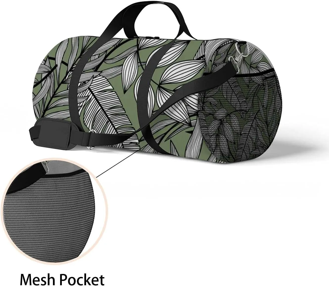 Abstract Tropical Leaves Sports Duffel Bag Travel Gym Tote Bags Lightweight Durable Shoulder Strap Waterproof Polyester Outside Mesh Pocket Overnight Trip Duffel Bag for Women Men