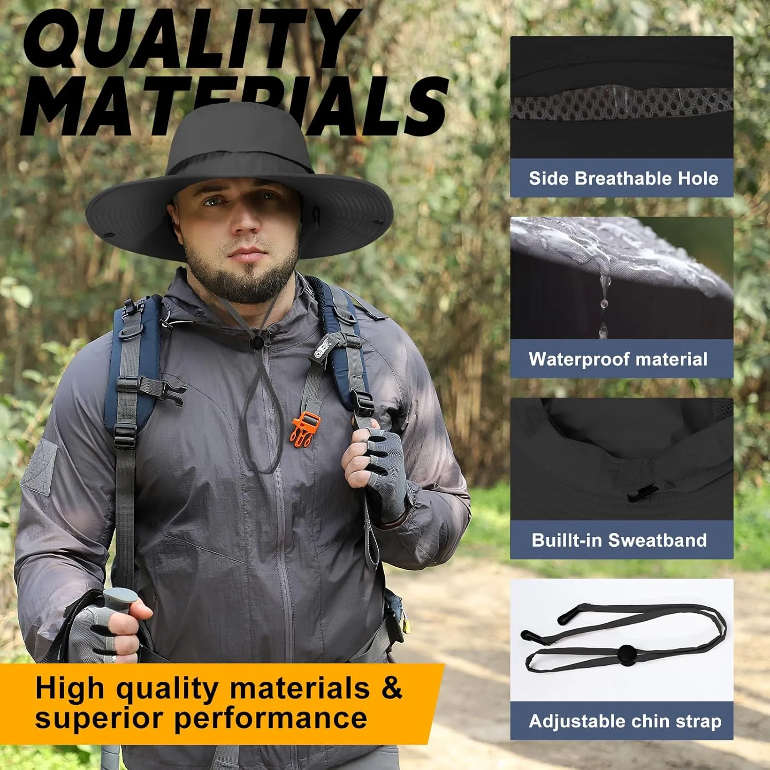 Adjustable Oversize XXL Bucket Sun Hats for Men Waterproof Quick Dry Wide Brim Summer Boonie Cap for Fishing Hiking Safari
