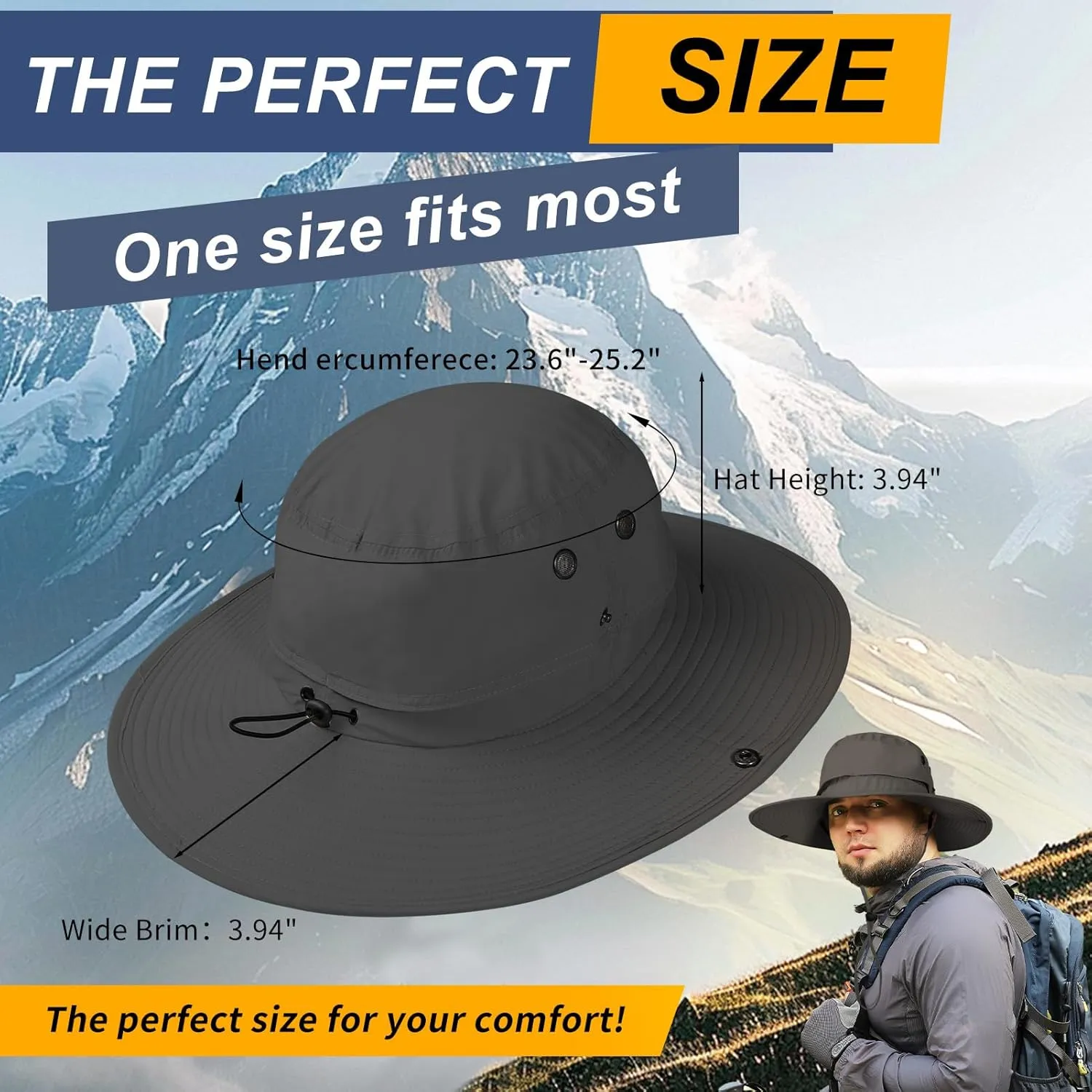 Adjustable Oversize XXL Bucket Sun Hats for Men Waterproof Quick Dry Wide Brim Summer Boonie Cap for Fishing Hiking Safari