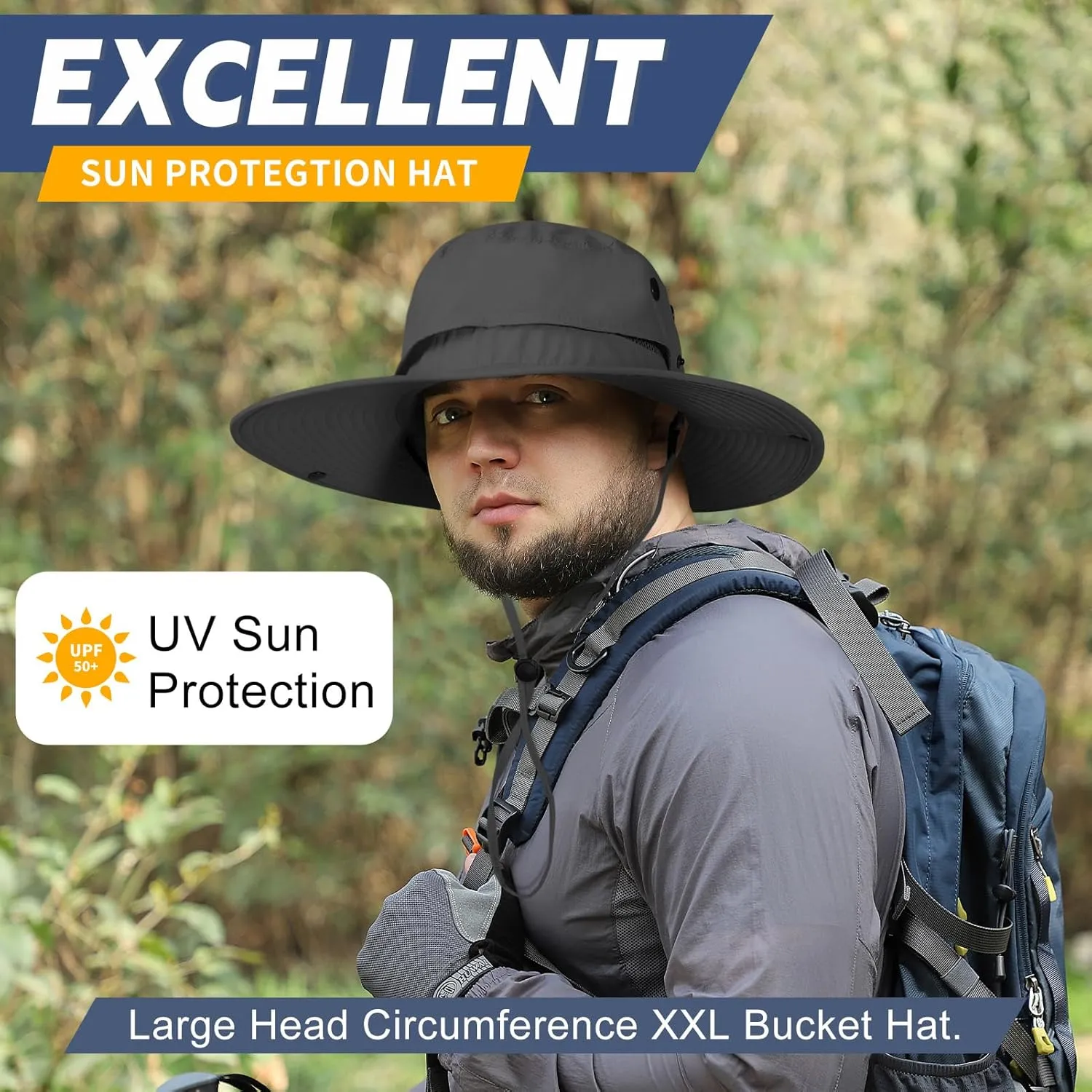Adjustable Oversize XXL Bucket Sun Hats for Men Waterproof Quick Dry Wide Brim Summer Boonie Cap for Fishing Hiking Safari
