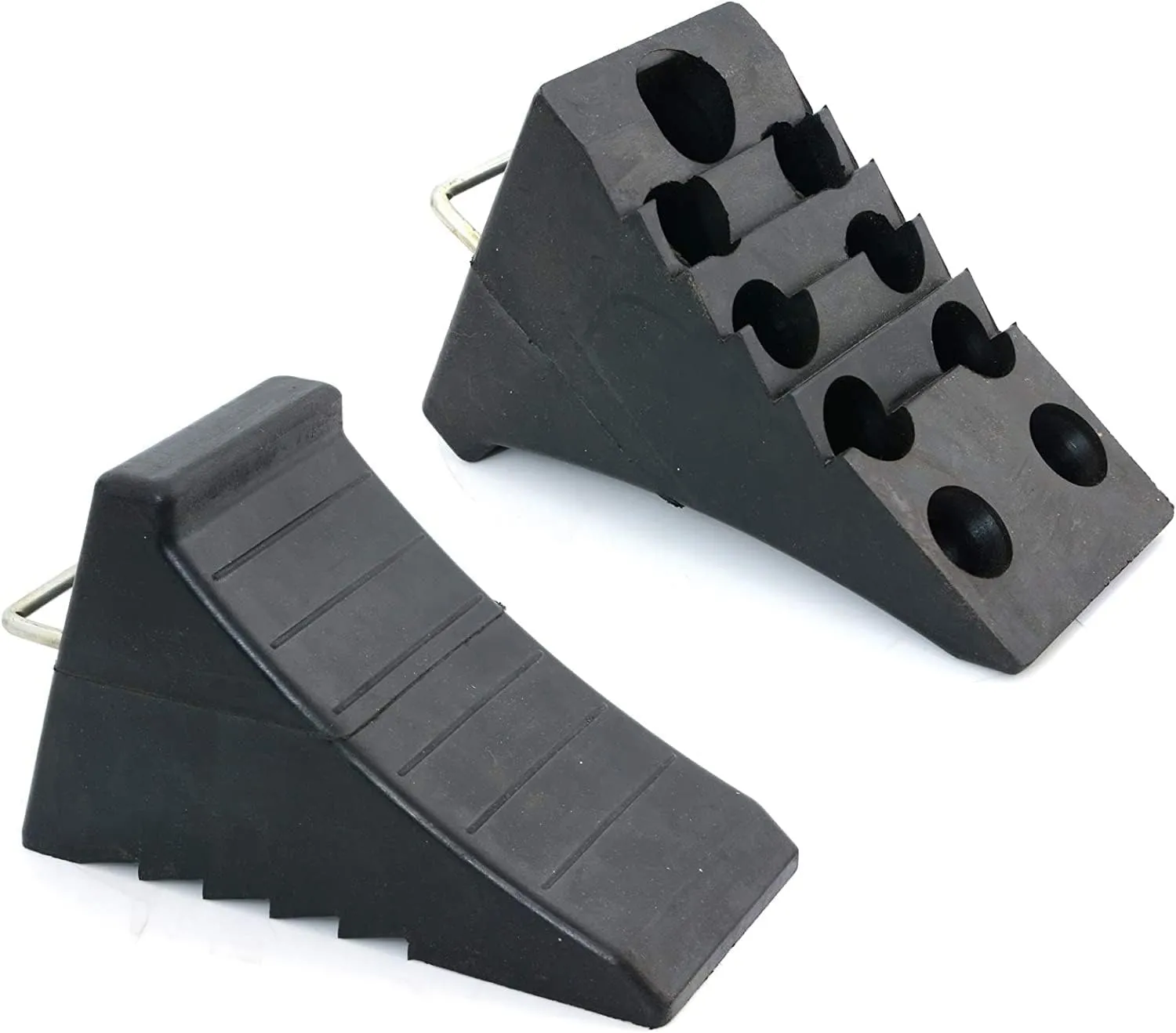 AFA Tooling - Heavy Duty Rubber Wheel Chocks w/Steel Tie Off Handles - RV Wheel Chock for Front & Back Tires - Quick Grip Ribbed Design - Great for Your Camper, Trailer, RV, Truck, Car or ATV - 4 Pack