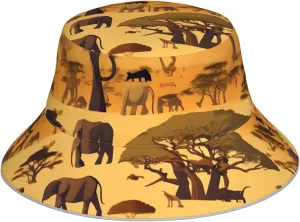 African Grassland Animals Fisherman's Hat, Summer Foldable Sun Hat, Men's and Women's Sun Hat, Suitable for Beach, Camping, Hiking. Black