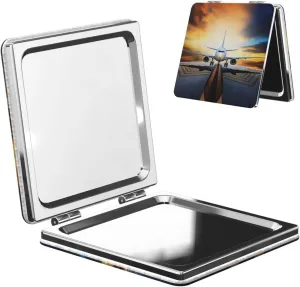 Airplane Print Pattern Women Mini Cosmetic Mirror Folding Portable Pocket Makeup Mirror