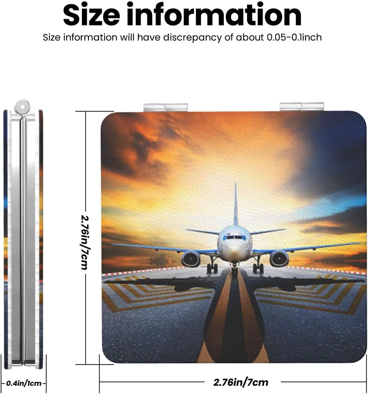 Airplane Print Pattern Women Mini Cosmetic Mirror Folding Portable Pocket Makeup Mirror