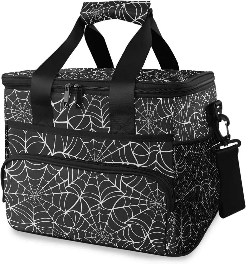 ALAZA Halloween White and Black Spider Web Large Cooler Lunch Bag, Waterproof Cooler Bag for Camping, Picnic, BBQ, Family Outdoor Activities