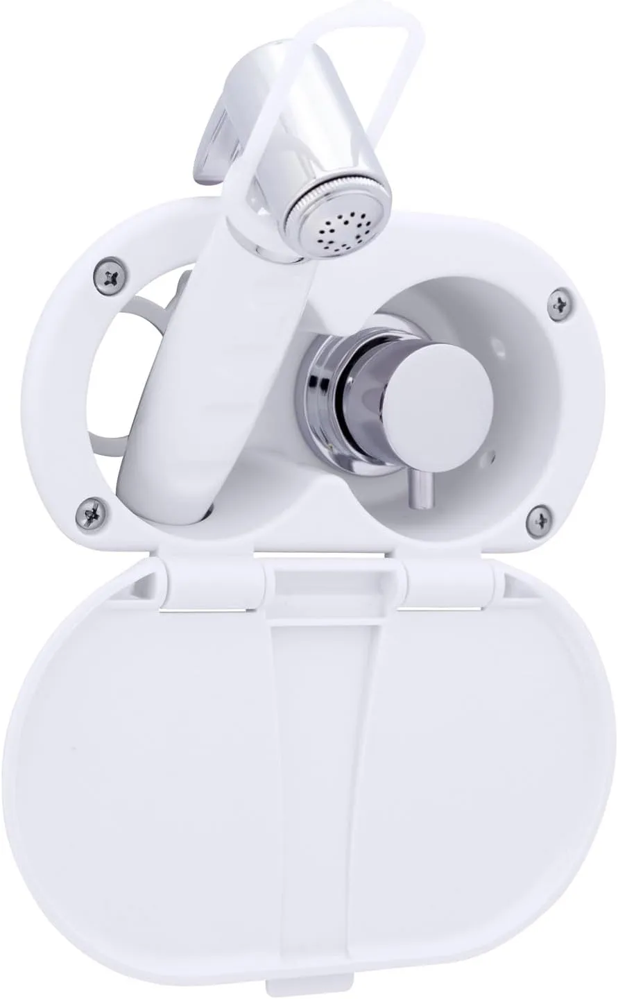 Ambassador Marine Aidack- Transom Shower (Hot/Cold Mixer), Arctic White Cup & Lid, Hammer-Head Arctic White Sprayer, 6' White Rubber Hose, Chrome Aidack Handle - 136-1712-AW-W