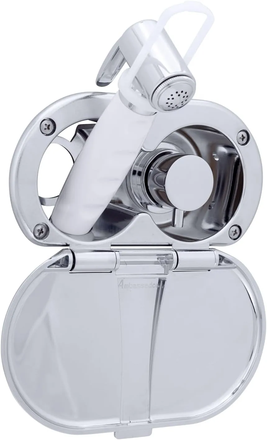 Ambassador Marine Aidack- Transom Shower (Hot/Cold Mixer), Chrome Cup & Lid, Hammer-Head Arctic White Sprayer, 6' White Rubber Hose, Chrome Aidack Handle - 136-1712-CA-W