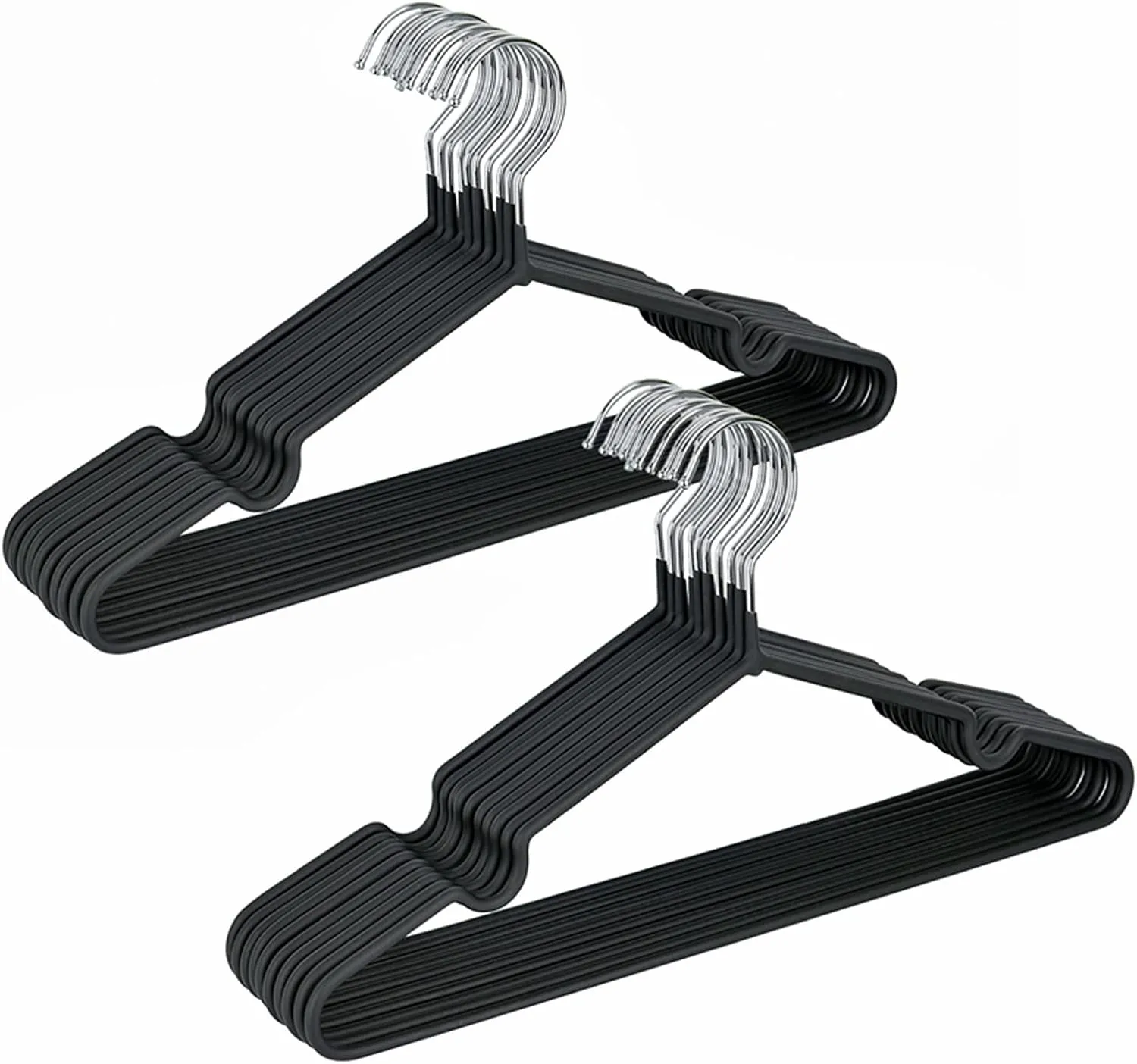 Amber Home 20 Pack 16" Non-Slip Rubber Coated Metal Suit Coat Hangers, Heavy Duty Clothes Hanger with Chrome and Black Friction, Metal Shirt Jacket Hanger with Round Notches for Dress