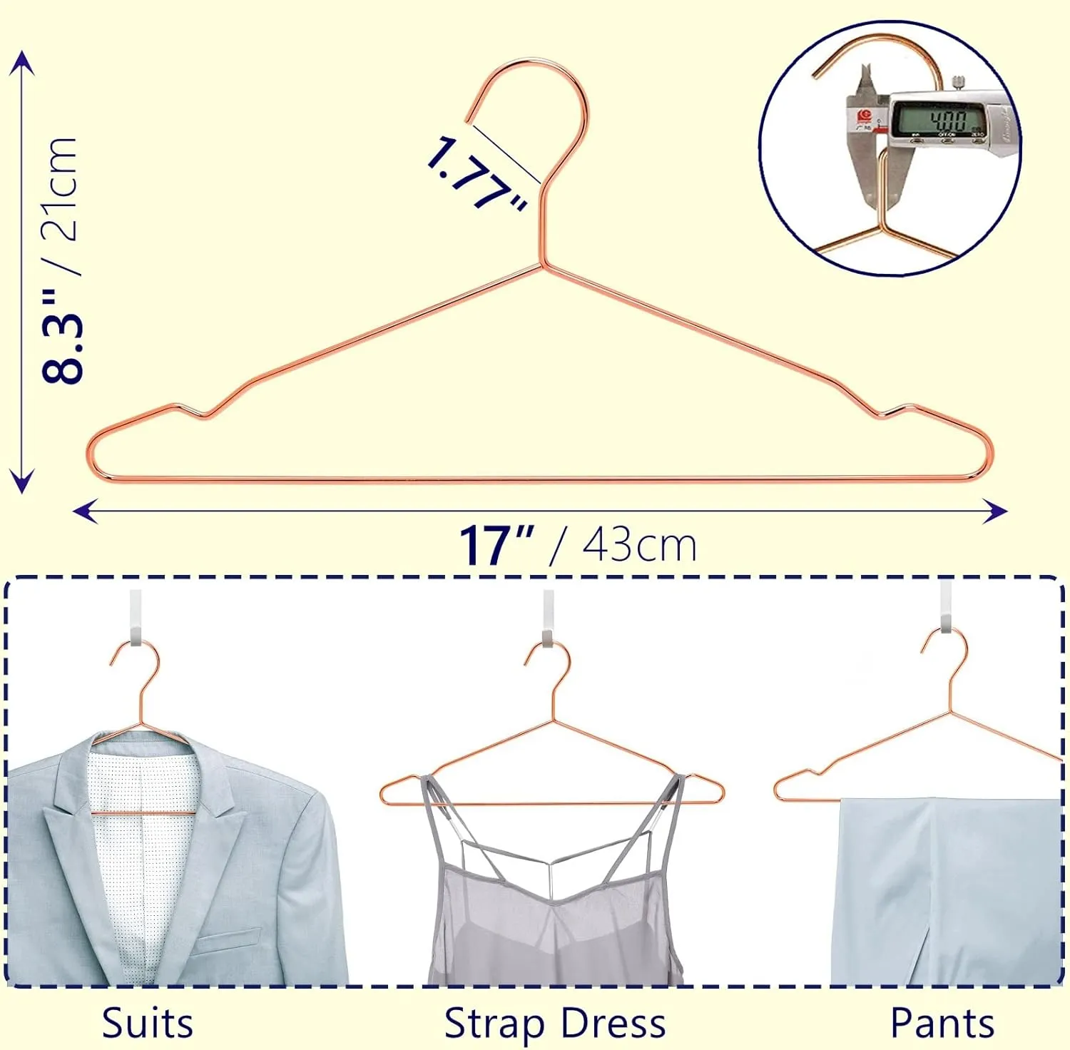 Amber Home 30 Pack 17" Rose Gold Strong Metal Hanger, Copper Clothes Hangers, Heavy Duty Coat Hangers, Standard Suit Hangers for Jacket, Shirt, Dress (Copper, 30)