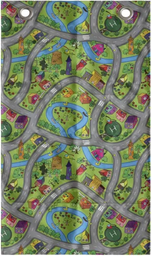 Ambesonne Car Race Track Hanging Pocket Organizer, Hand-Drawn Style Suburb Cartoon Roadway Activity Design Neighborhood, Printed Polyester Storage Bag with Pockets, 21" x 31", Multicolor