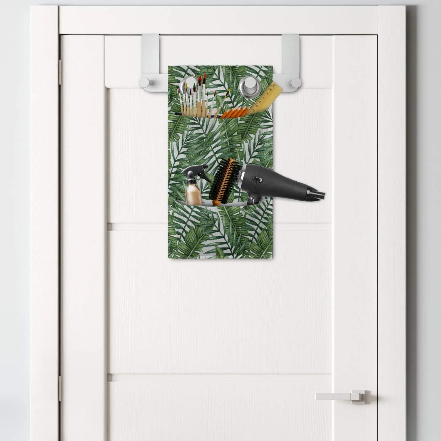 Ambesonne Jungle Leaves Hanging Pocket Organizer, Painting Interpretation of Fronds in Tones of Green Repetitive Pattern, Printed Polyester Storage Bag with Pockets, 9" x 16", Multicolor
