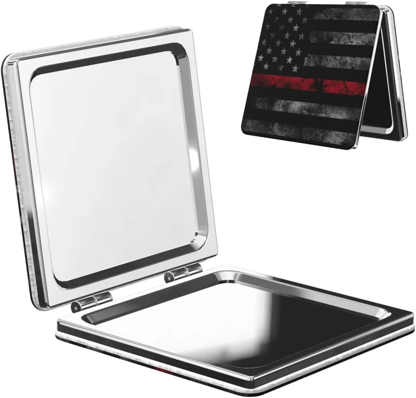 American Flag On Black Small Makeup Mirror Portable Travel Cosmetic Mirror Folding Small Pocket Mirror