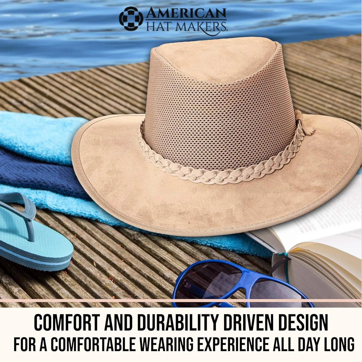 American Hat Makers Breeze Mesh Sun Hat Men & Women – Outdoor Leather Hat