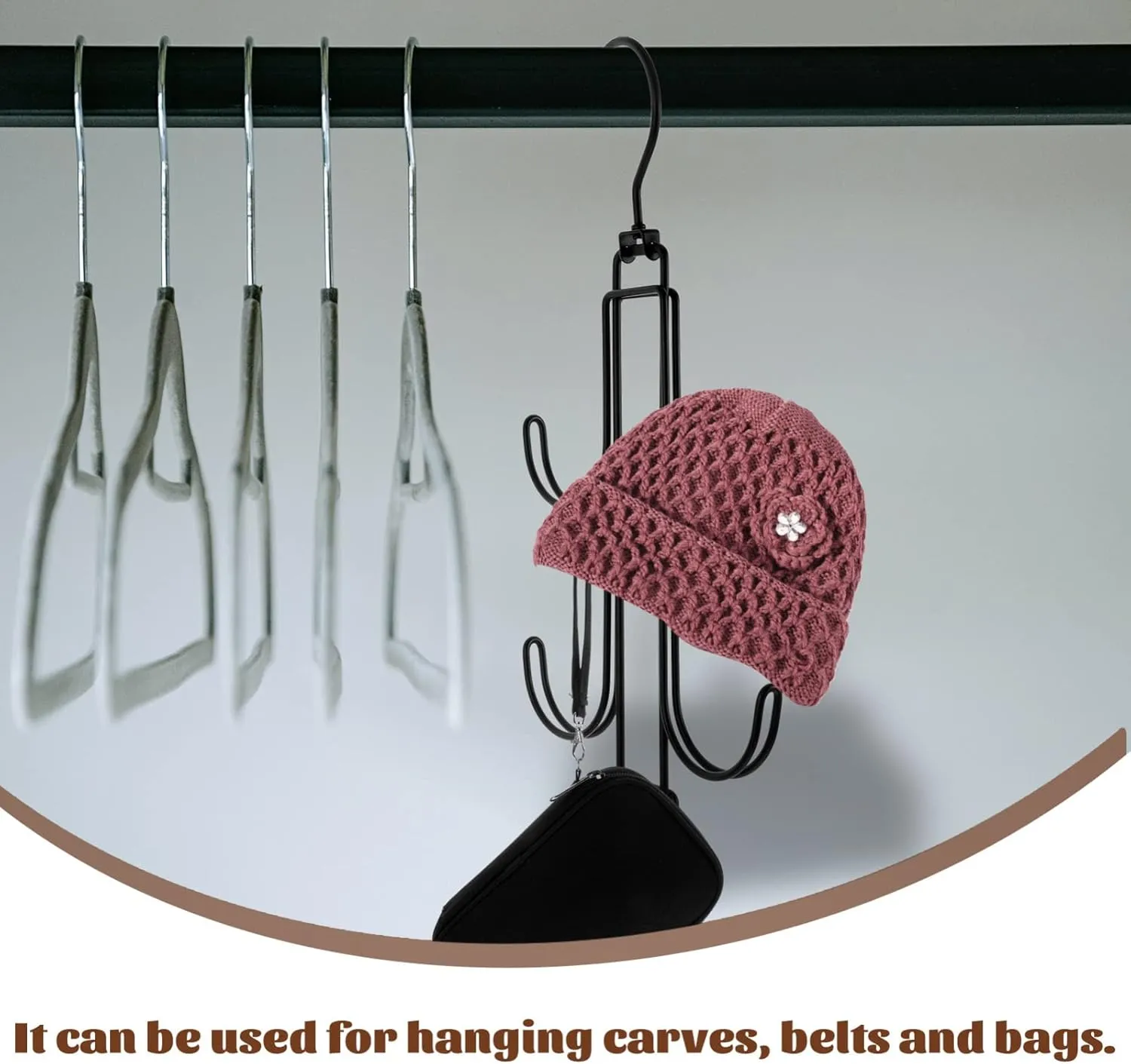 Amosfun Rotating Hook Hanger Handbag Hanger for Closet Wardrobe Hanging Storage Scarf Organizer