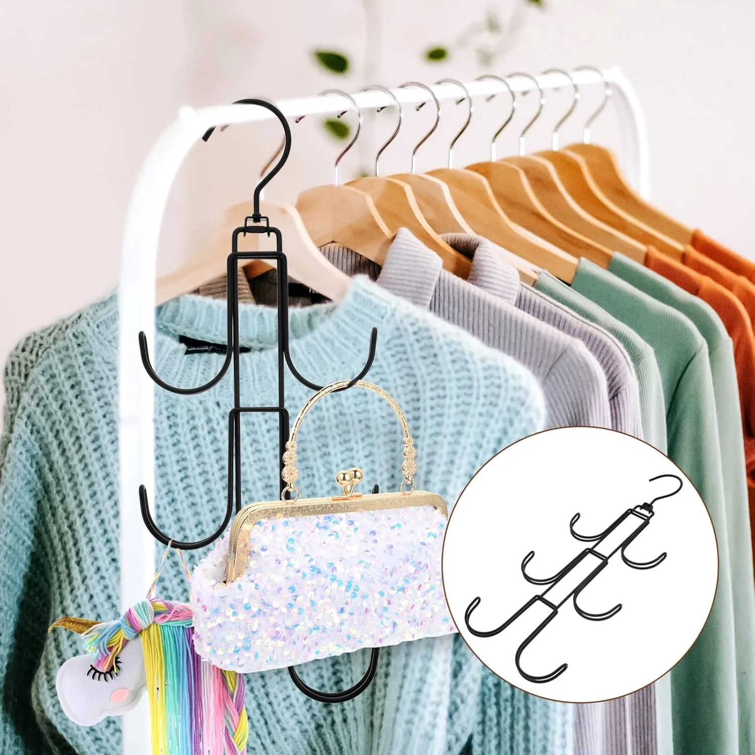 Amosfun Rotating Hook Hanger Handbag Hanger for Closet Wardrobe Hanging Storage Scarf Organizer