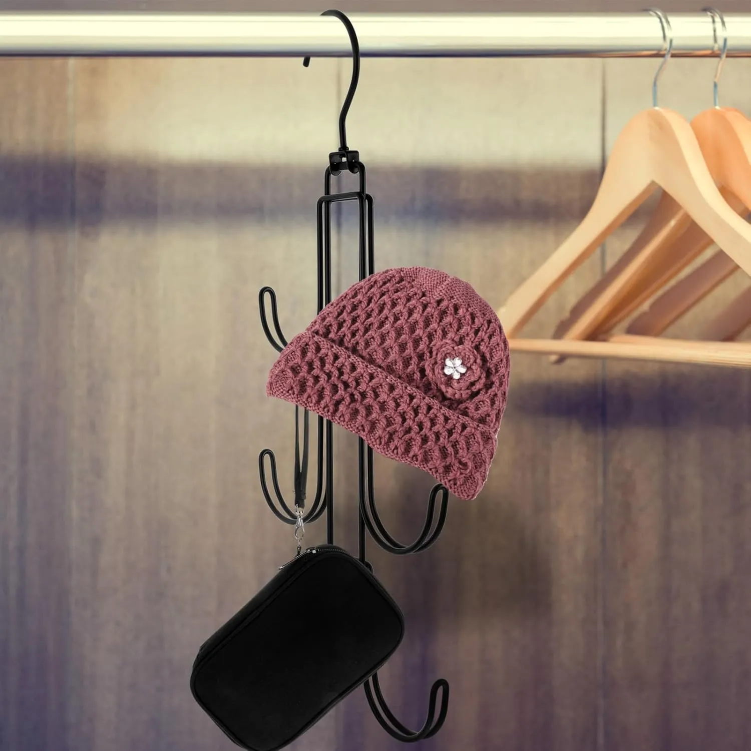 Amosfun Rotating Hook Hanger Handbag Hanger for Closet Wardrobe Hanging Storage Scarf Organizer