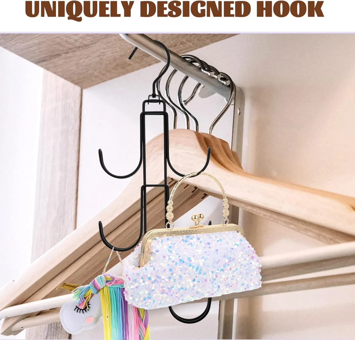 Amosfun Rotating Hook Hanger Handbag Hanger for Closet Wardrobe Hanging Storage Scarf Organizer