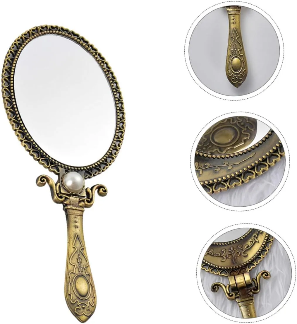 Angoily 3 Pcs Retro Style Oval Makeup Mirror Double-Sided Foldable Portable Mirror for Travel Routine
