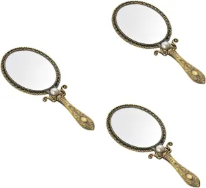 Angoily 3 Pcs Retro Style Oval Makeup Mirror Double-Sided Foldable Portable Mirror for Travel Routine