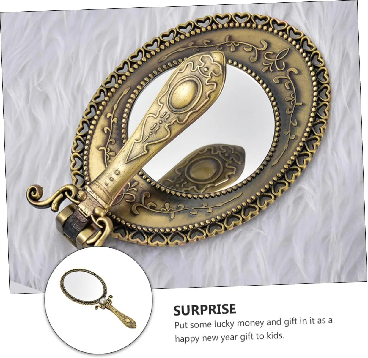 Angoily 3 Pcs Retro Style Oval Makeup Mirror Double-Sided Foldable Portable Mirror for Travel Routine