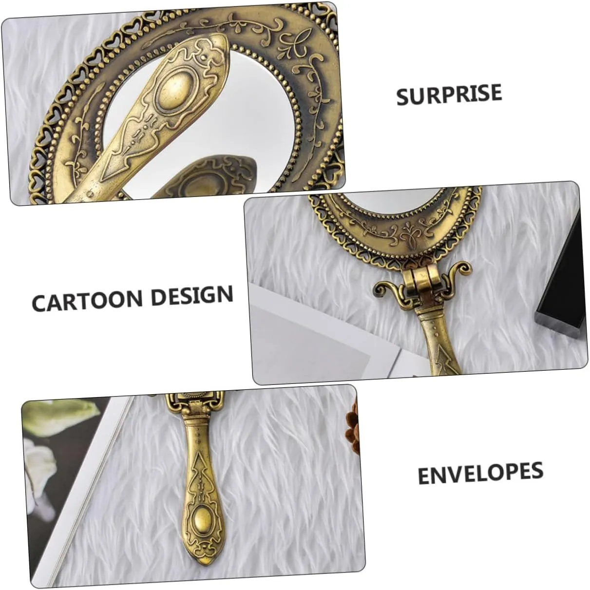 Angoily 3 Pcs Retro Style Oval Makeup Mirror Double-Sided Foldable Portable Mirror for Travel Routine