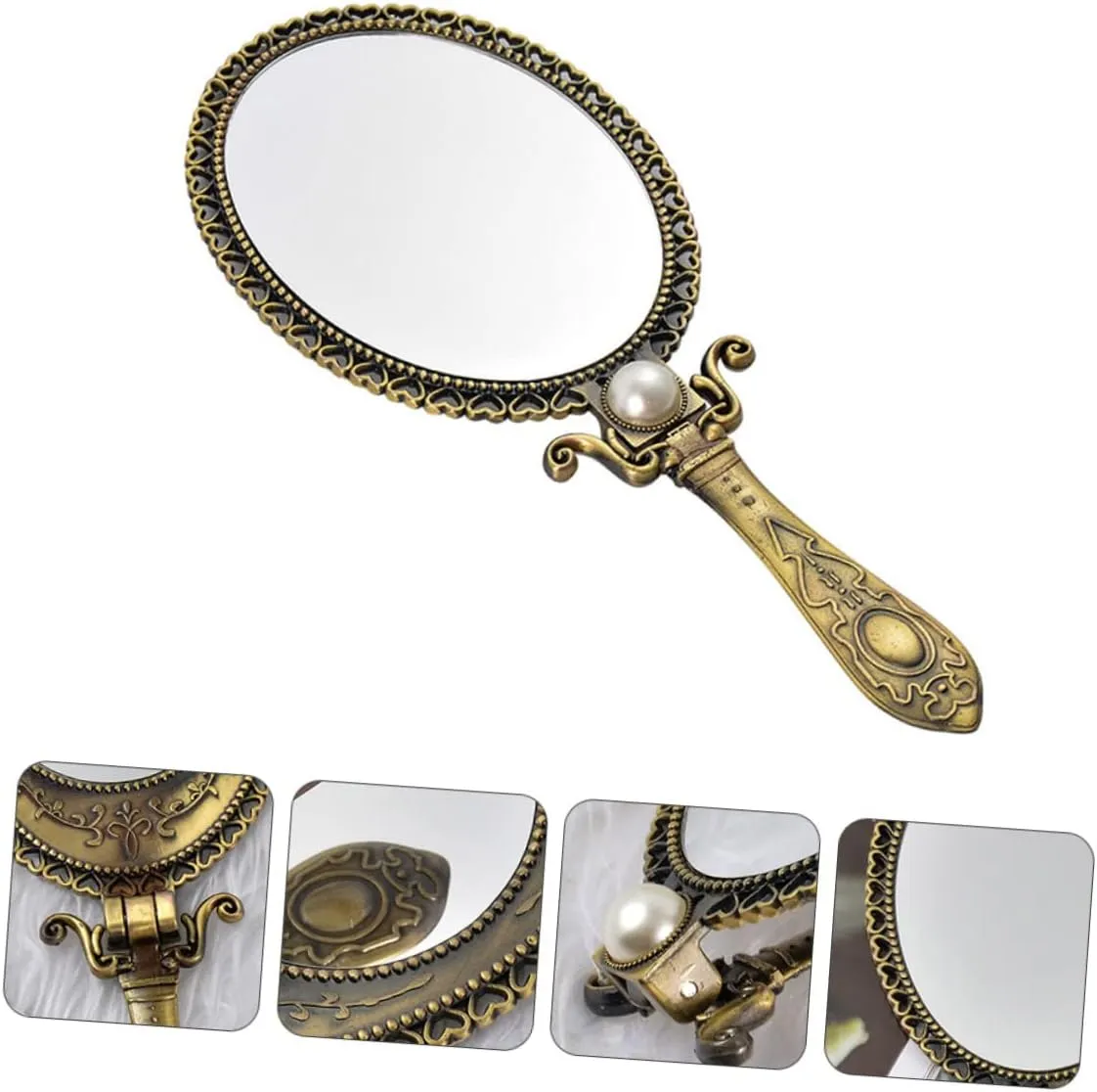 Angoily 3 Pcs Retro Style Oval Makeup Mirror Double-Sided Foldable Portable Mirror for Travel Routine