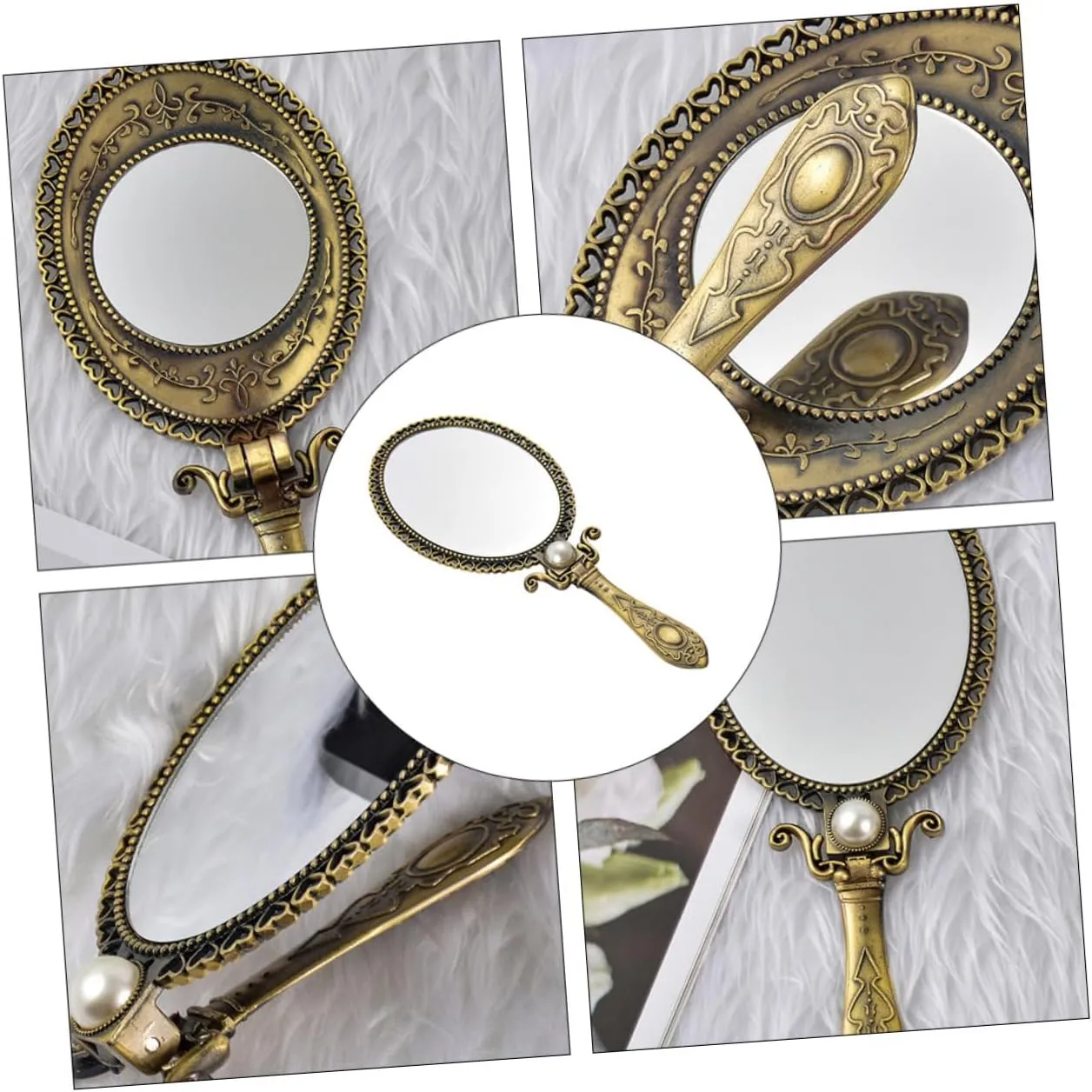 Angoily 3 Pcs Retro Style Oval Makeup Mirror Double-Sided Foldable Portable Mirror for Travel Routine