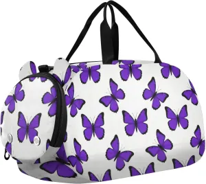 Animal Lavender Butterfly Duffel Bag with Shoes Compartment Lightweight Sports Overnight Travel Bag for Beach Swim Pool Sports bolsos de para hombre