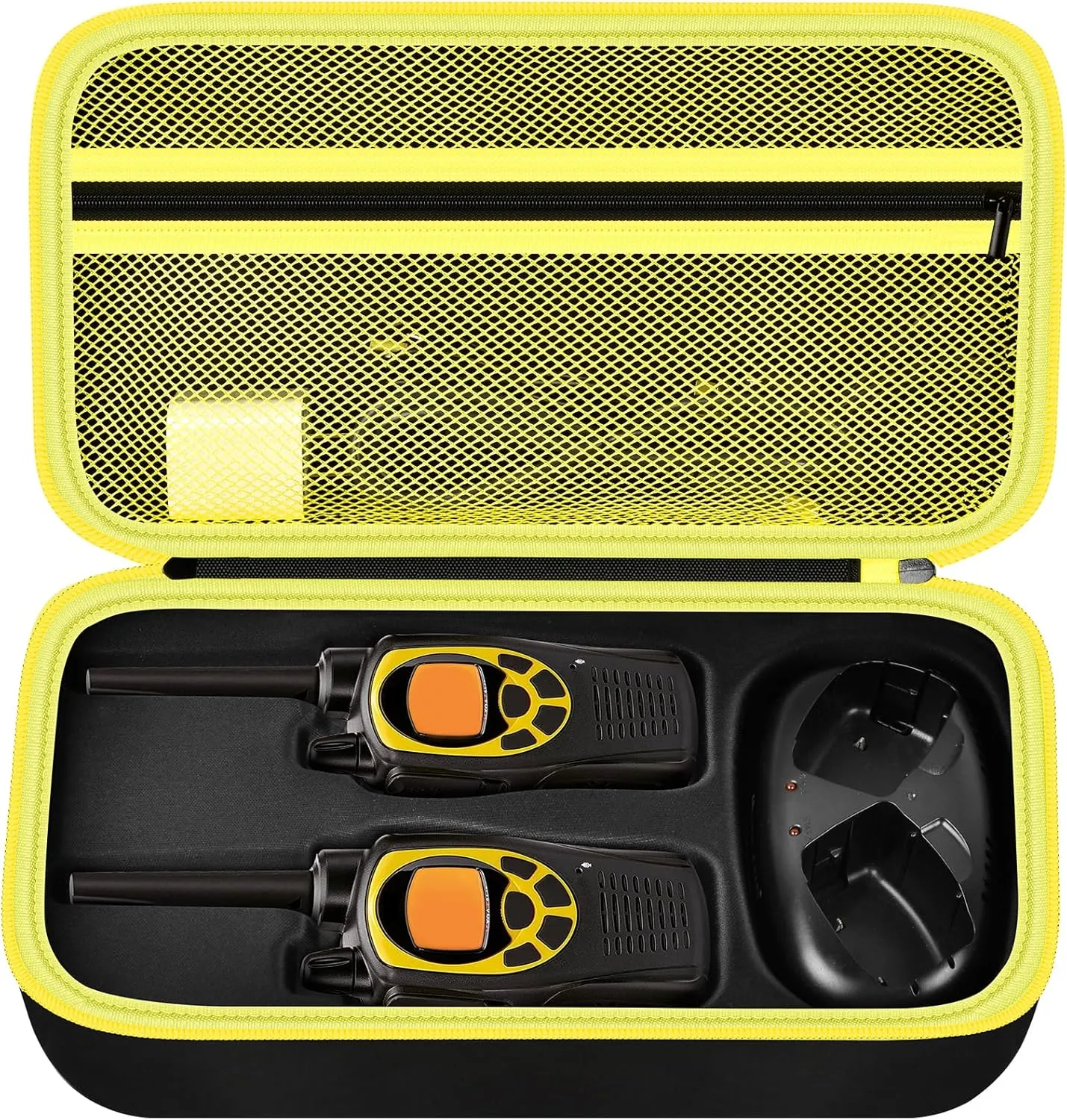 ANKHOH Walkie Talkie Case Holder for 50 Channel GMRS Two-Way Radio, Long Range Handheld Mobile Radios Hard Storage Carrying Box for Rechargeable Batteries, Charger and Headset, Yellow(Bag Only)