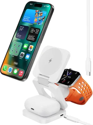Antank 3 in 1 Charging Station for Apple, Magnetic Foldable Wireless Charger Stand, Portable Travel Charger for iPhone 16 15 14 13 12 Series, AirPods 3/2/Pro, Apple Watch Ultra/SE/9/8/7/6/5/4/3/2