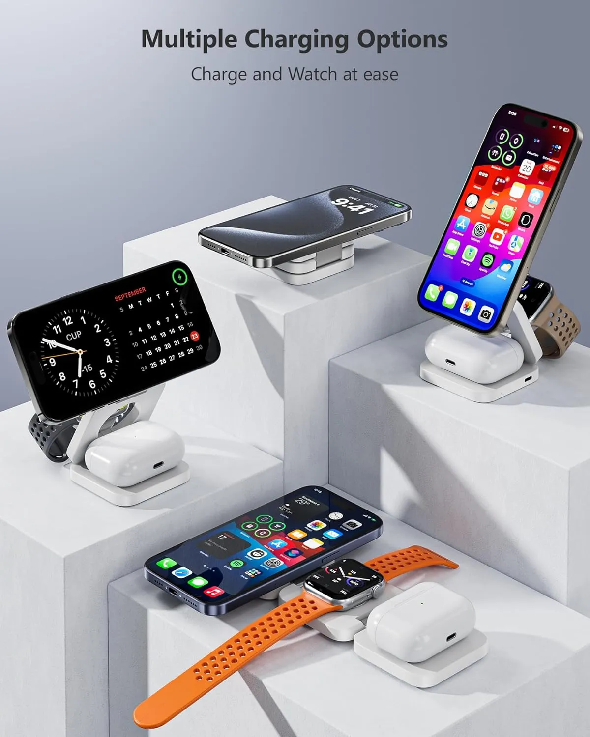 Antank 3 in 1 Charging Station for Apple, Magnetic Foldable Wireless Charger Stand, Portable Travel Charger for iPhone 16 15 14 13 12 Series, AirPods 3/2/Pro, Apple Watch Ultra/SE/9/8/7/6/5/4/3/2