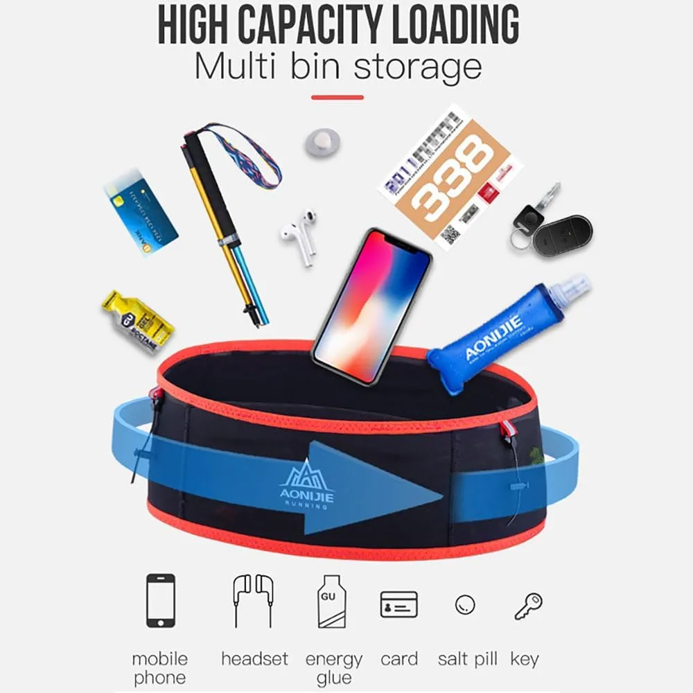 AONIJIE Running hydration belt, waist bag with 250ml soft water bottle, multifunctional suitable for trail running and mountaineering (Black,L/XL)