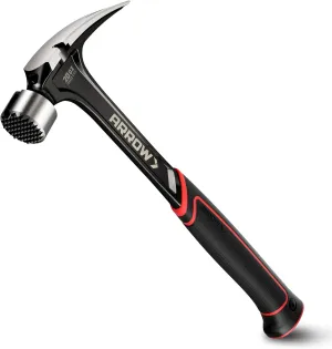 ARROW 20 oz Straight Claw Hammer with Magnetic Nail Holder, Side Nail Puller, Rip Claw Hammer with Milled Face & Shock Reduction Grip, Heavy Duty One-piece Forged Hammer