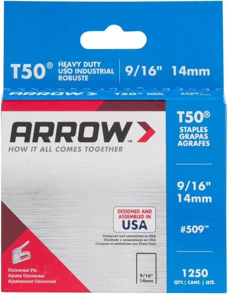 Arrow Fastener 509 Genuine T50 9/16-Inch Staples, 1,250/Pack, 4 Pack