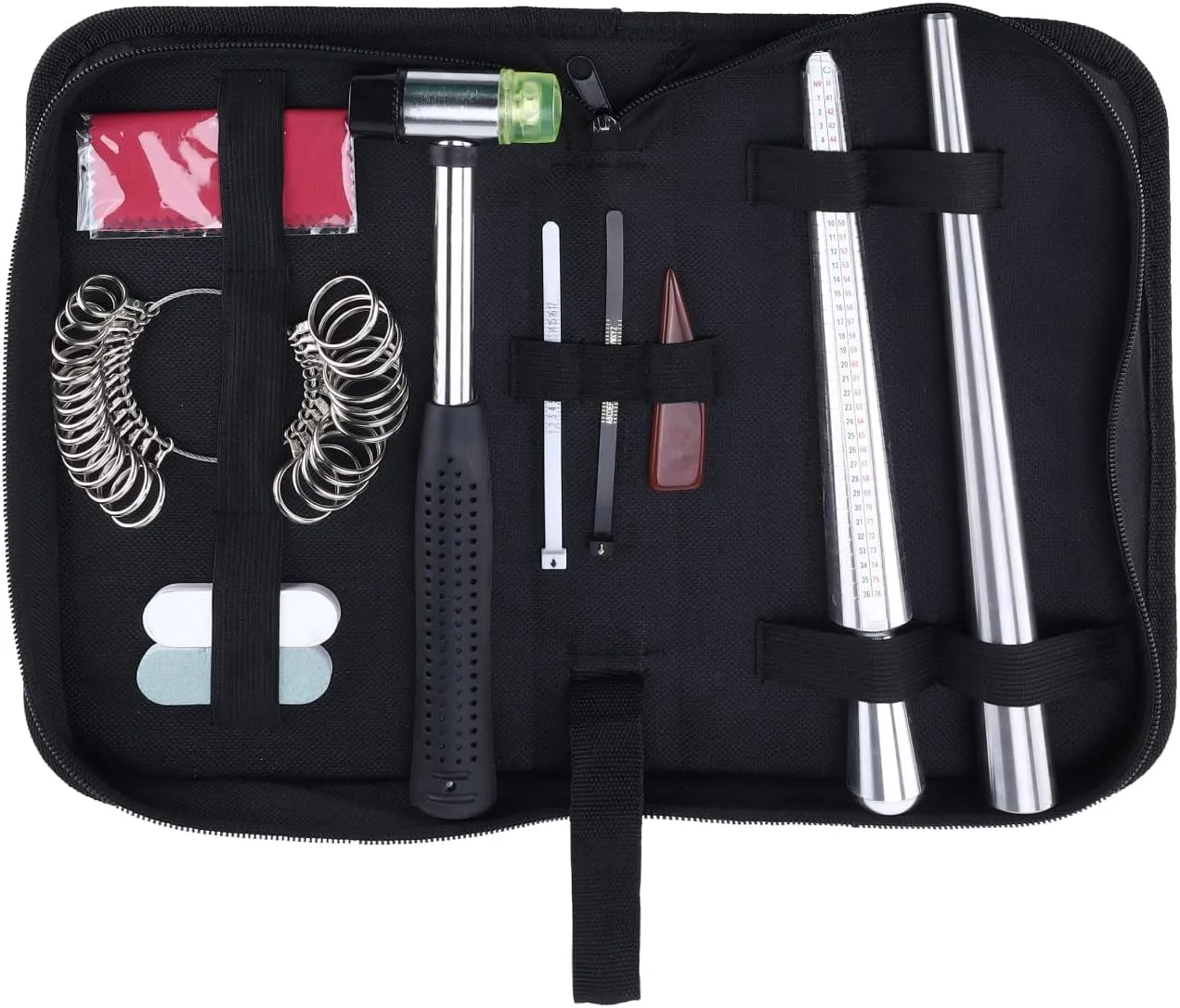 Artilife Jewelry Ring Sizer Tools Including Ring Mandrel Sizer,Rubber Hammer,Metal Stick,Ring Sizer Guage,Ring Sizer Belt,Polishing Cloth,Polishing Stick,Polished Agate for Jewelry Making with Handbag