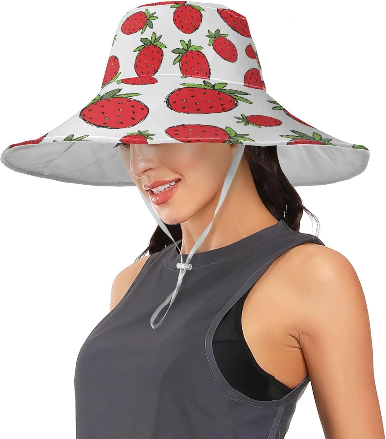 Aslsiy Women Sun Hat Wide Brim Summer Beach Hat Reversible Foldable Chin Strap UV Protection Hat